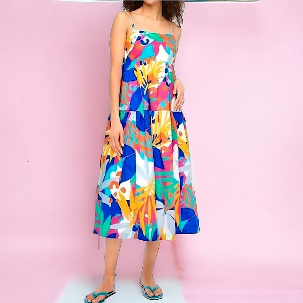 J. Crew Tie-back Tiered Midi Dress